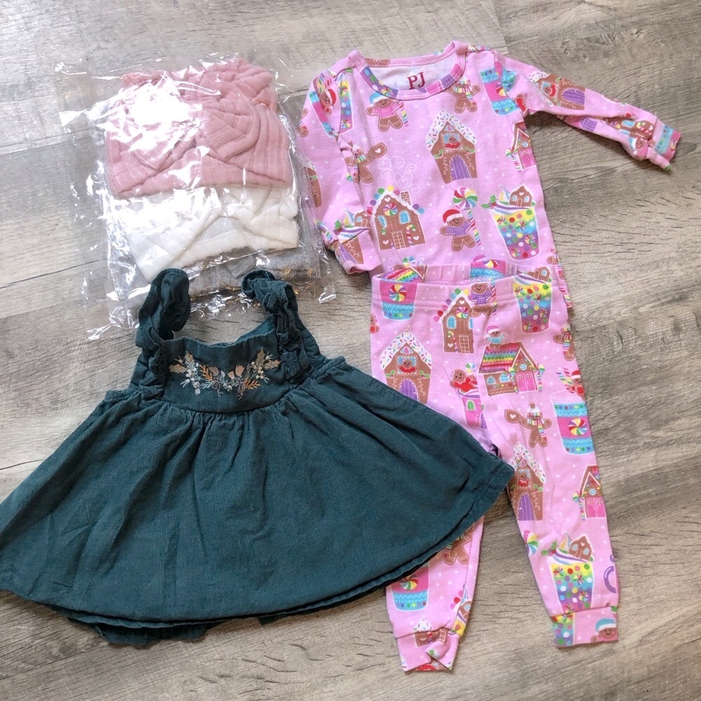 PJ Place Snug 2 Piece Pajamas Gingerbread House Pink and Corduroy Forest Dress